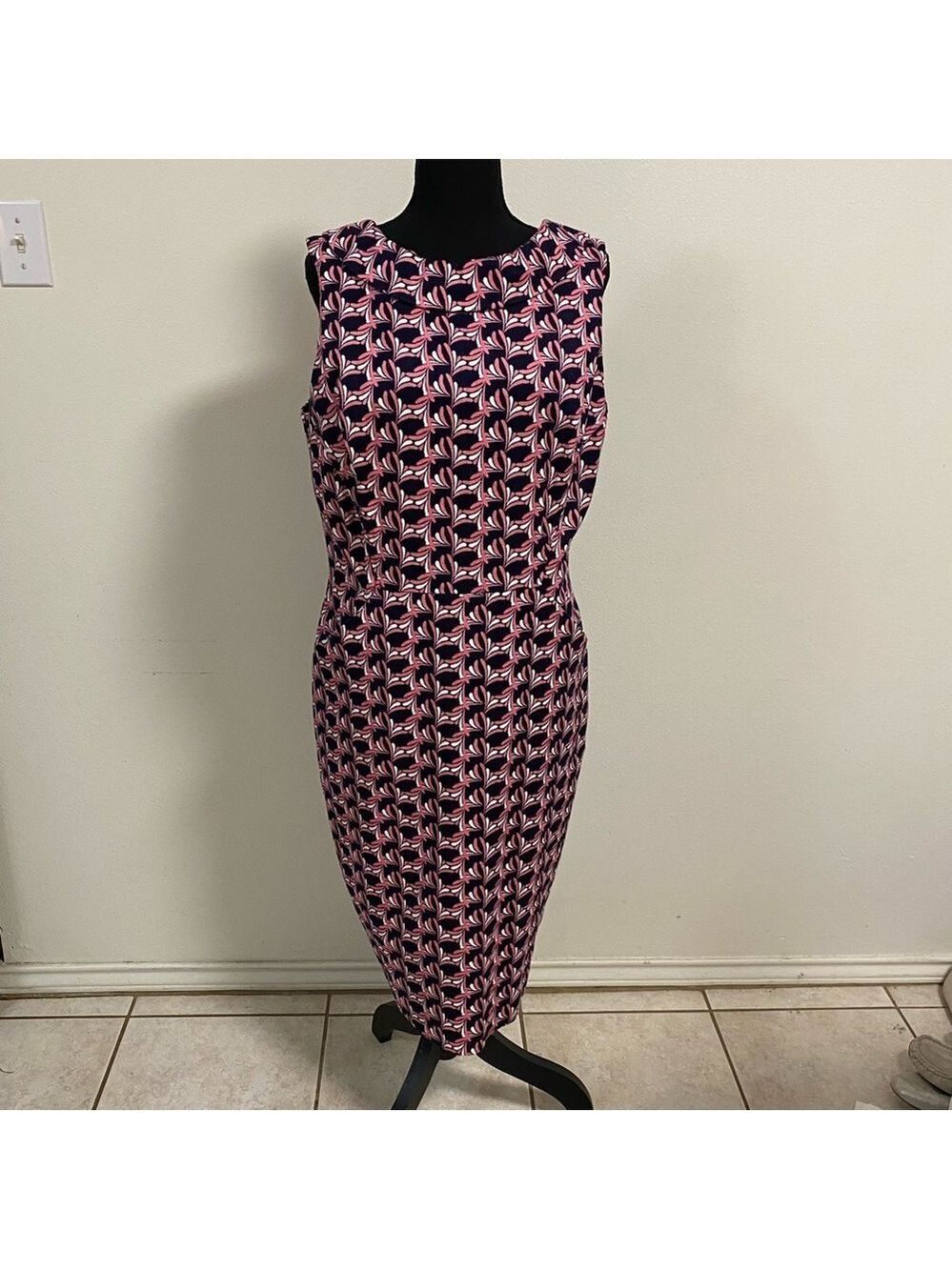 Boden Dress Women’s Size 12R Pink White Navy Retro Martha Seamed Sheath Dress